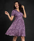 Purple Floral Lapel Open Dress